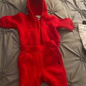 Red Polo baby boy sweat suit set.